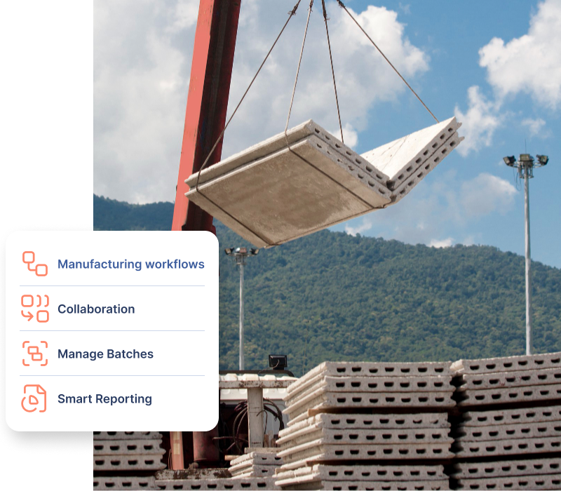 Precast materials stored in a warehouse